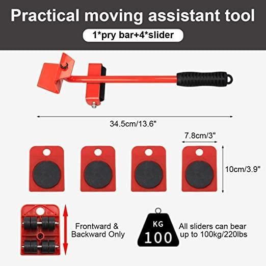 Heavy Duty Furniture Lifter & Mover Tool Set with Wheel Pads (Pack of 5)