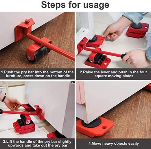 Heavy Duty Furniture Lifter & Mover Tool Set with Wheel Pads (Pack of 5)