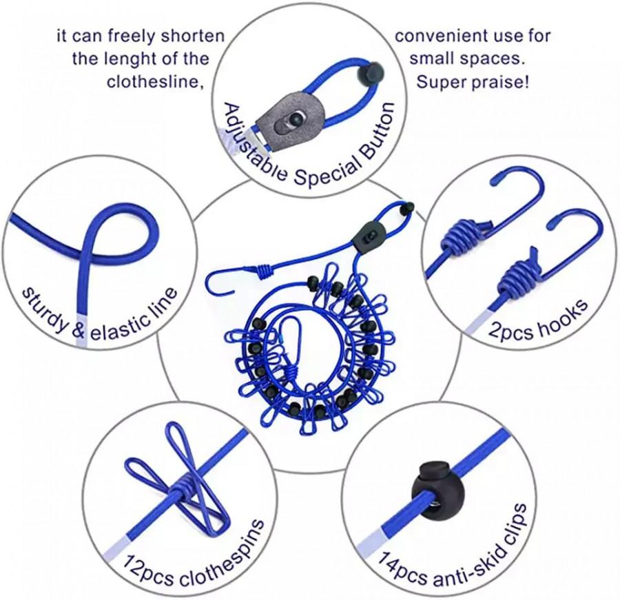 12-Piece Travel Clothesline Clips Set – Portable Laundry Drying Kit